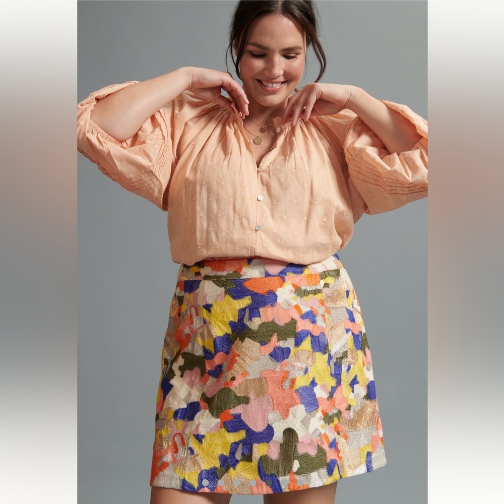 Maeve by Anthropologie Sigourney Mini Skirt in Novelty Print Size 20W